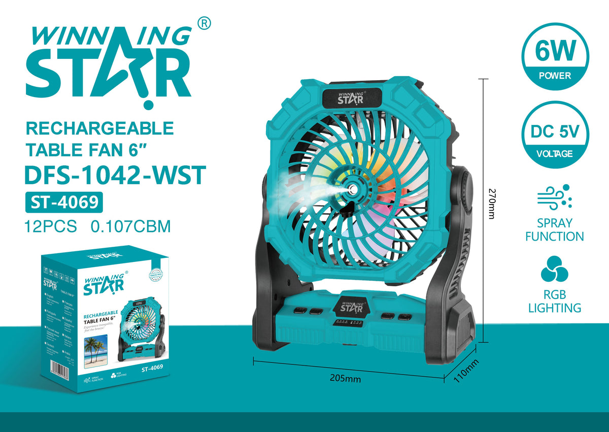 Winning Star Ventilador de Mesa Recargable 6W, ST-4069