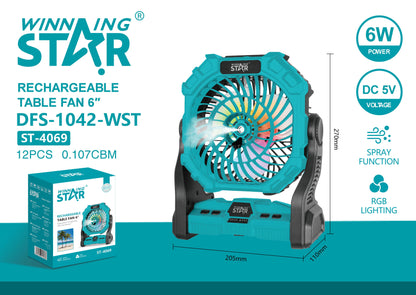 Winning Star Ventilador de Mesa Recargable 6W, ST-4069