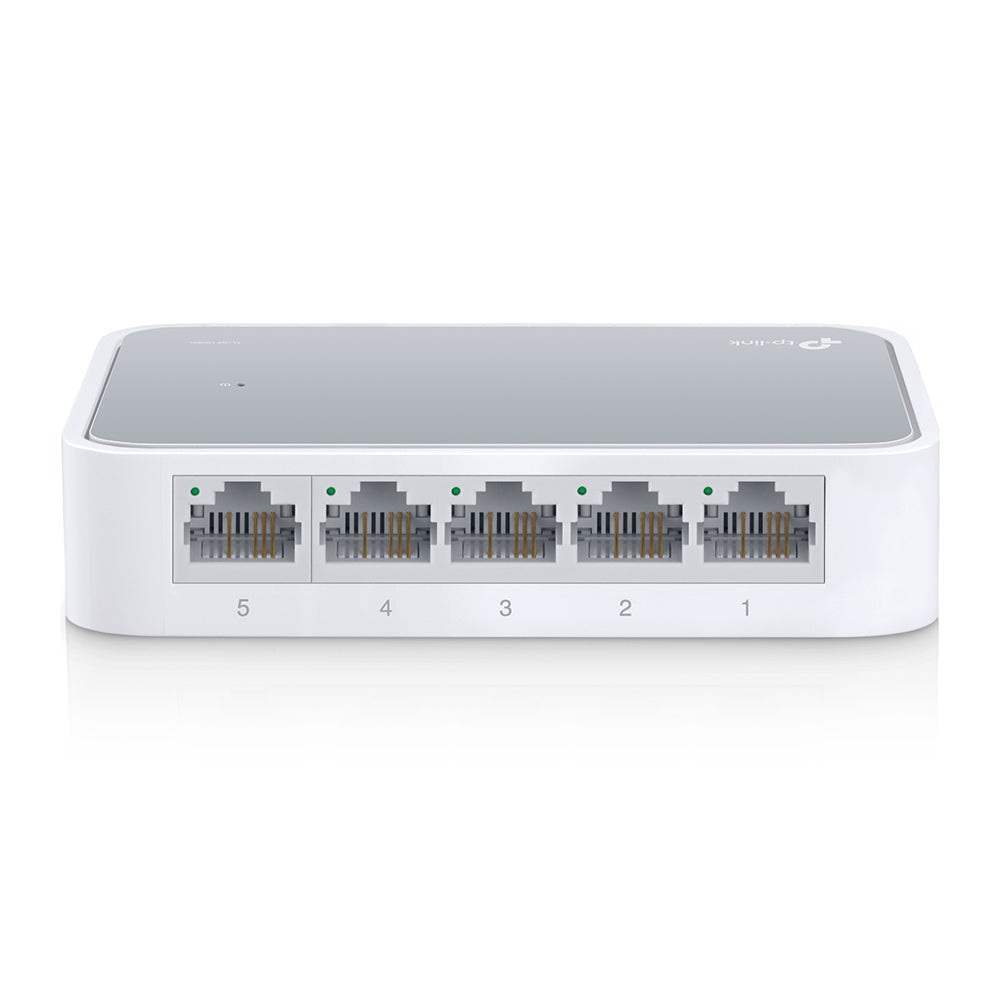 Switch TP-Link TL-SF1005D 5 puertos Fast Ethernet vista frontal con puertos RJ-45