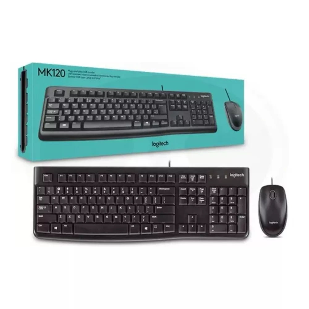 Teclado Logitech MK120 teclas en inglés altura ajustable vista diagonal