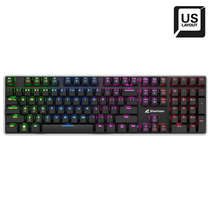 Vista superior del teclado Sharkoon PureWriter mostrando distribución de teclas layout inglés