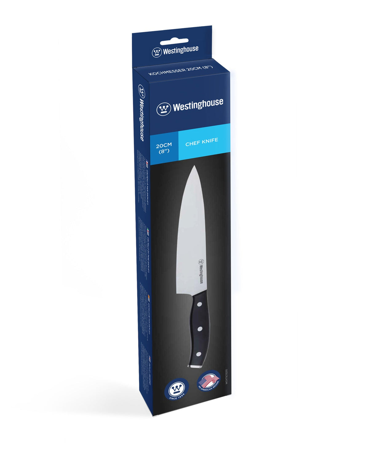 Cuchillo de Chef Westinghouse 8"/20 cm | Espiga Completa | Mango Suave con Triple Remache – WCKTSC15210
