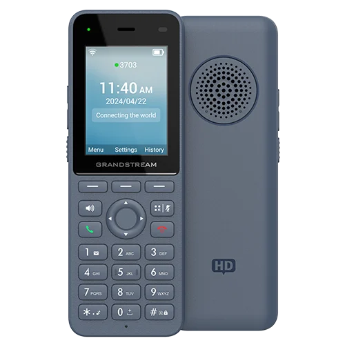 Teléfono IP inalámbrico con pantalla de 2.4 pulgadas, conectividad WiFi y soporte para 2 líneas SIP. Diseñado para ofici nas y hoteles.