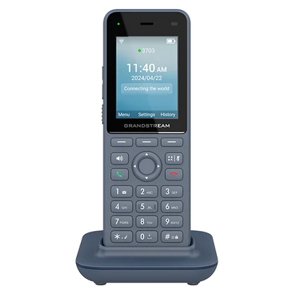 Teléfono IP inalámbrico con pantalla de 2.4 pulgadas, conectividad WiFi y soporte para 2 líneas SIP. Diseñado para ofici nas y hoteles.