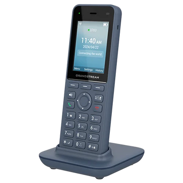Teléfono IP inalámbrico con pantalla de 2.4 pulgadas, conectividad WiFi y soporte para 2 líneas SIP. Diseñado para ofici nas y hoteles.