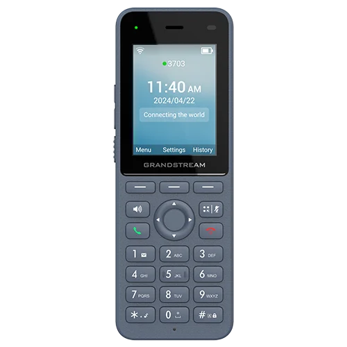 Teléfono IP inalámbrico con pantalla de 2.4 pulgadas, conectividad WiFi y soporte para 2 líneas SIP. Diseñado para ofici nas y hoteles.