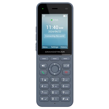 Teléfono IP inalámbrico con pantalla de 2.4 pulgadas, conectividad WiFi y soporte para 2 líneas SIP. Diseñado para ofici nas y hoteles.