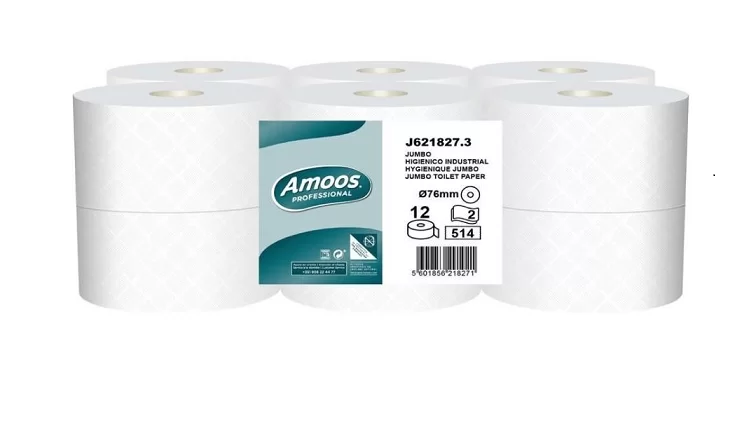 Pack 12 rollos papel higiénico Amoos jumbo doble hoja 180 metros