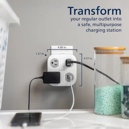 Philips Protector de Picos SPP3743GR-37 1350J 3 Tomas Blanco