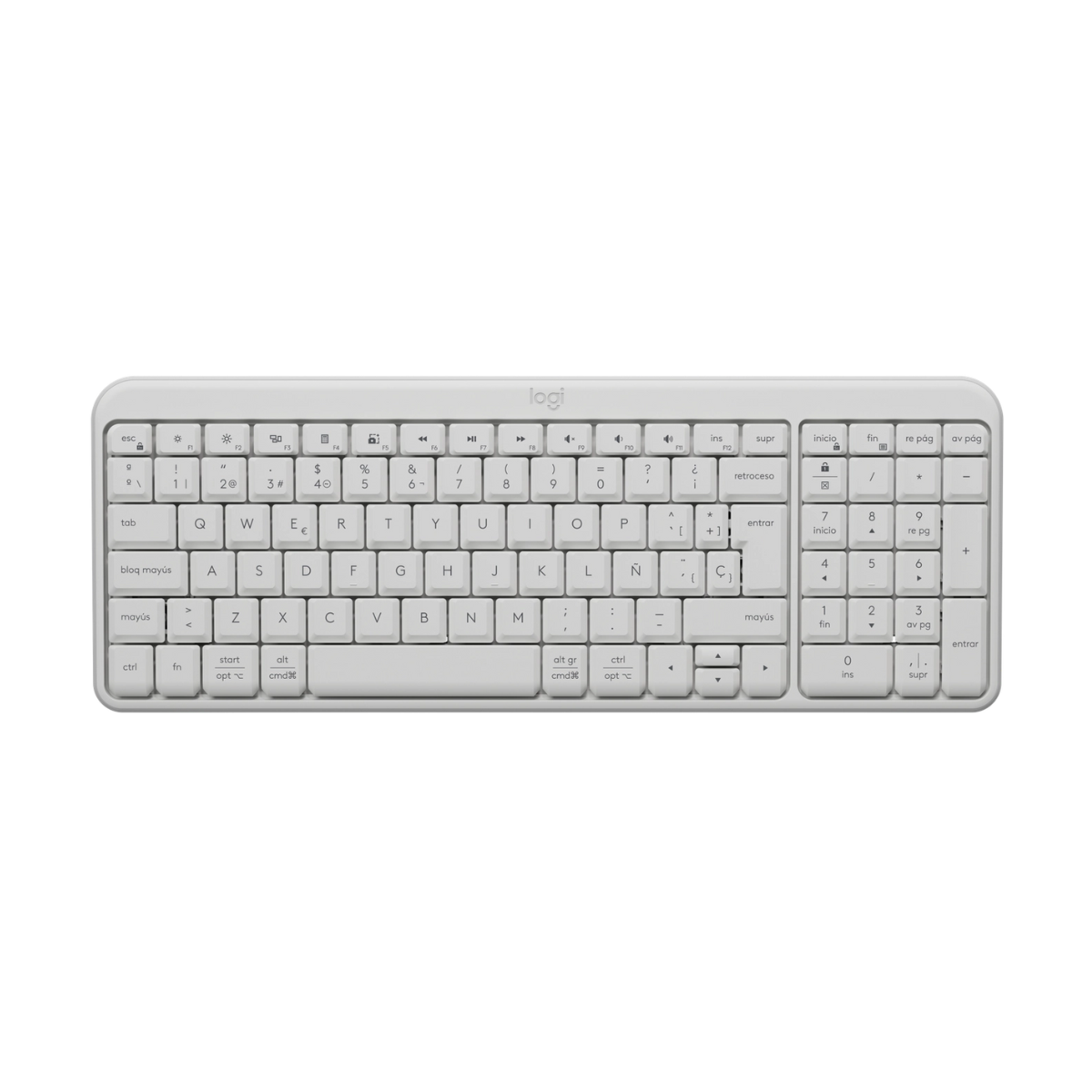 Teclado Logitech K250 inalámbrico blanco vista frontal completa