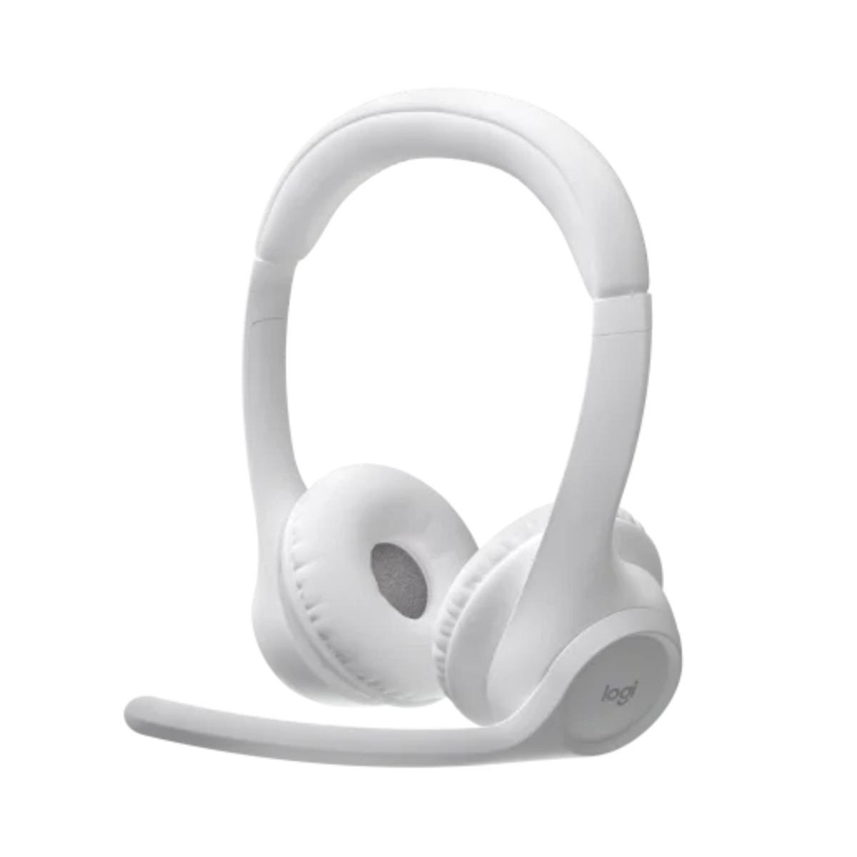 Headset Logitech Zone 300 blanco vista frontal con micrófono ajustable