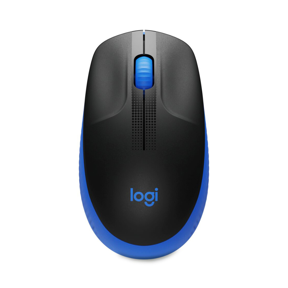 Mouse Logitech M190 inalámbrico azul vista frontal con receptor USB