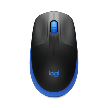 Mouse Logitech M190 inalámbrico azul vista frontal con receptor USB