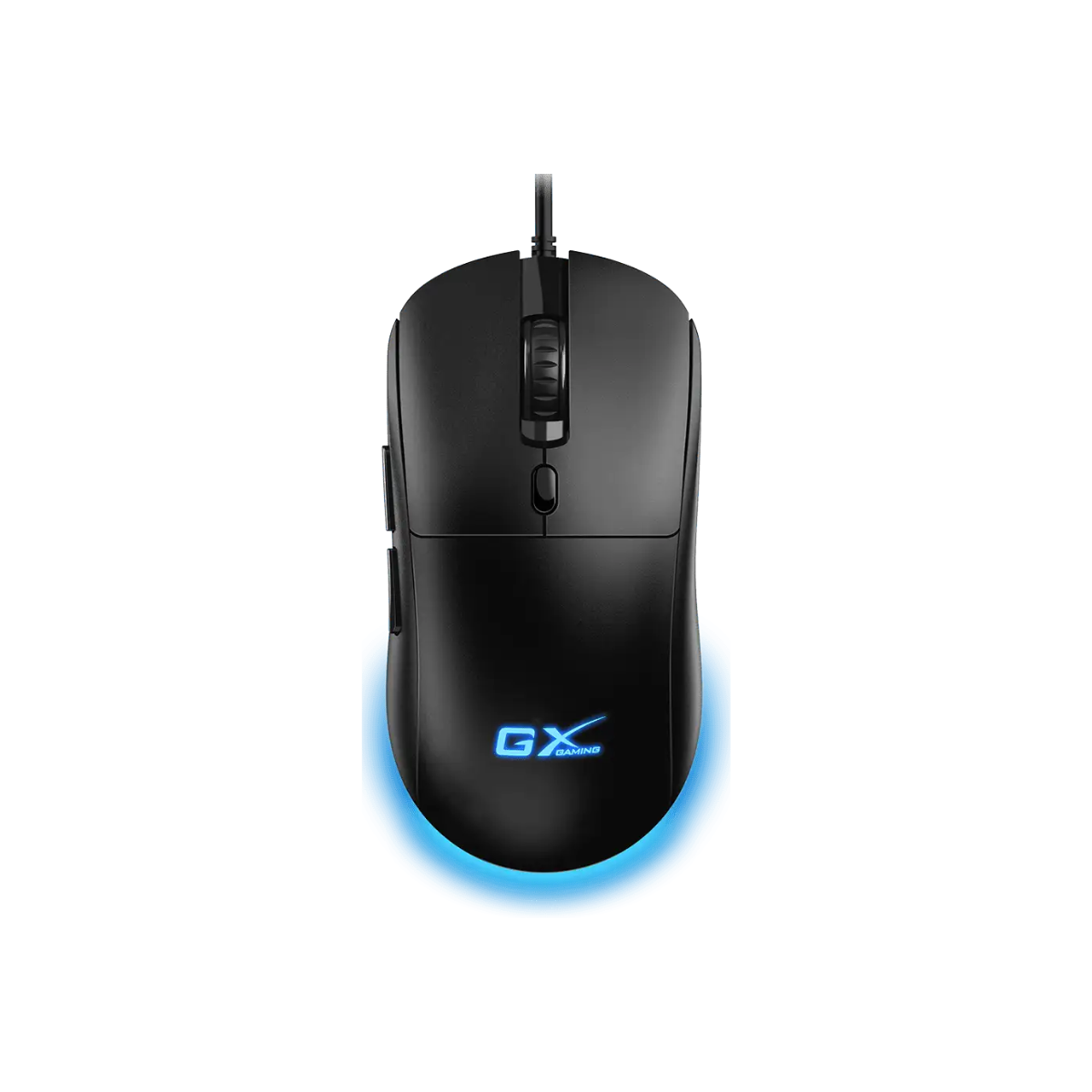 Mouse Gaming RGB Genius Scorpion M500 vista frontal con iluminación RGB activada