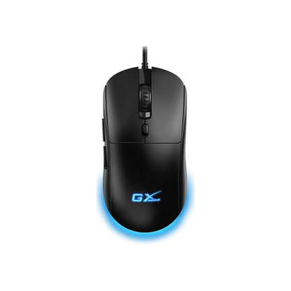 Mouse Gaming RGB Genius Scorpion M500 vista frontal con iluminación RGB activada