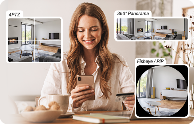 Cámara EZVIZ E4p en funcionamiento con indicadores LED de conexión Wi-Fi