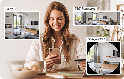 Cámara EZVIZ E4p en funcionamiento con indicadores LED de conexión Wi-Fi