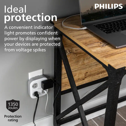 Philips Protector de Picos SPP3743GR-37 1350J 3 Tomas Blanco