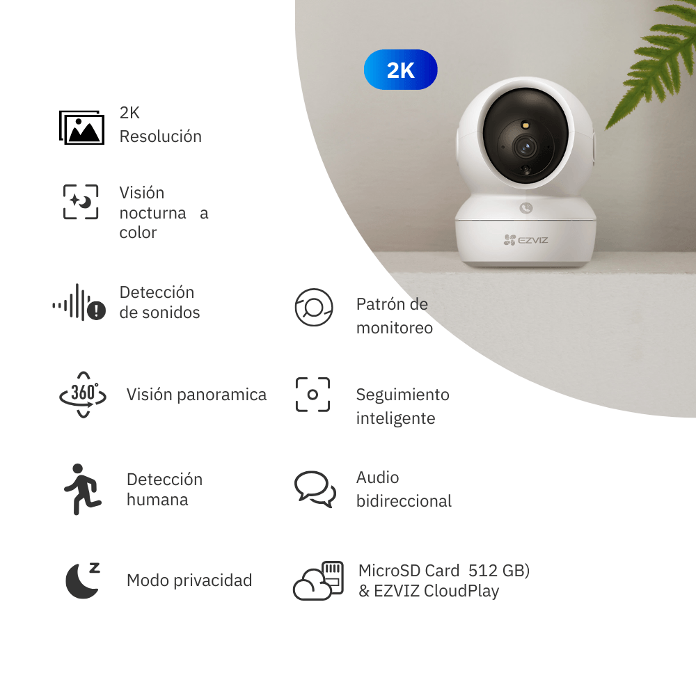 Cámara Ezviz H6c Pro 2K Pan & Tilt | Visión 360°, Detección IA y Audio Bidireccional
