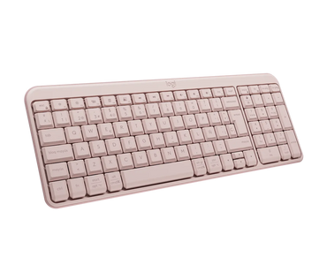 Vista lateral del teclado Logitech K250 mostrando diseño compacto