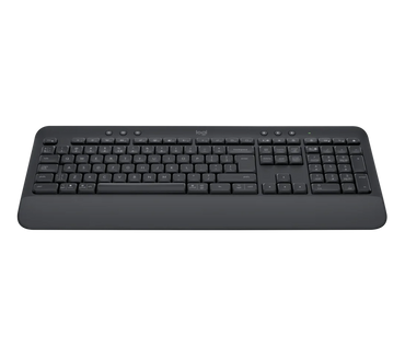 Vista lateral del teclado Logitech Signature K650 mostrando perfil alto y teclas