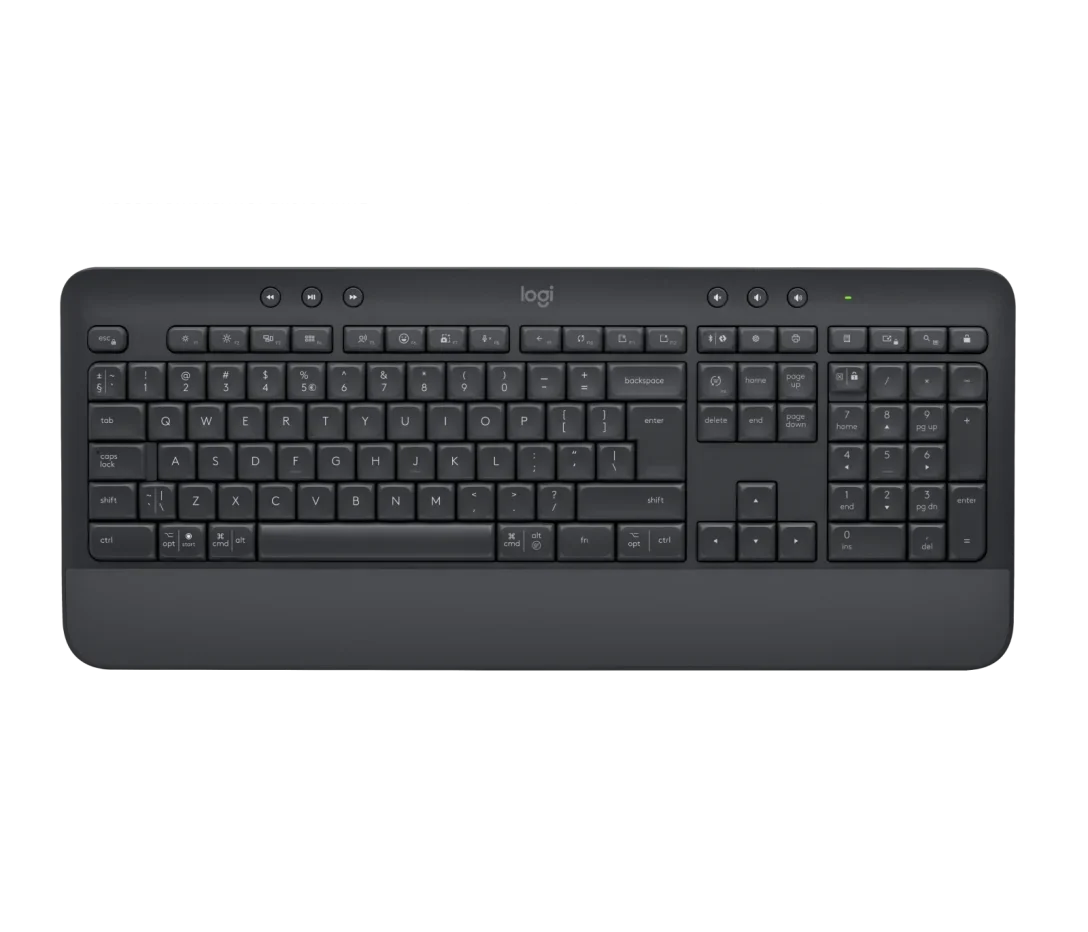 Teclado inalámbrico Logitech K650 vista frontal completa con palm rest integrado