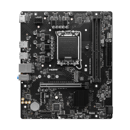 Tarjeta madre MSI PRO H610M-S vista frontal completa con socket LGA1700 y slots DDR4