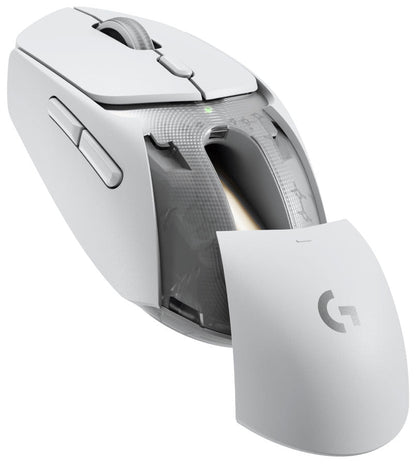 Mouse Logitech G309 vista trasera mostrando diseño ergonómico y sensor HERO
