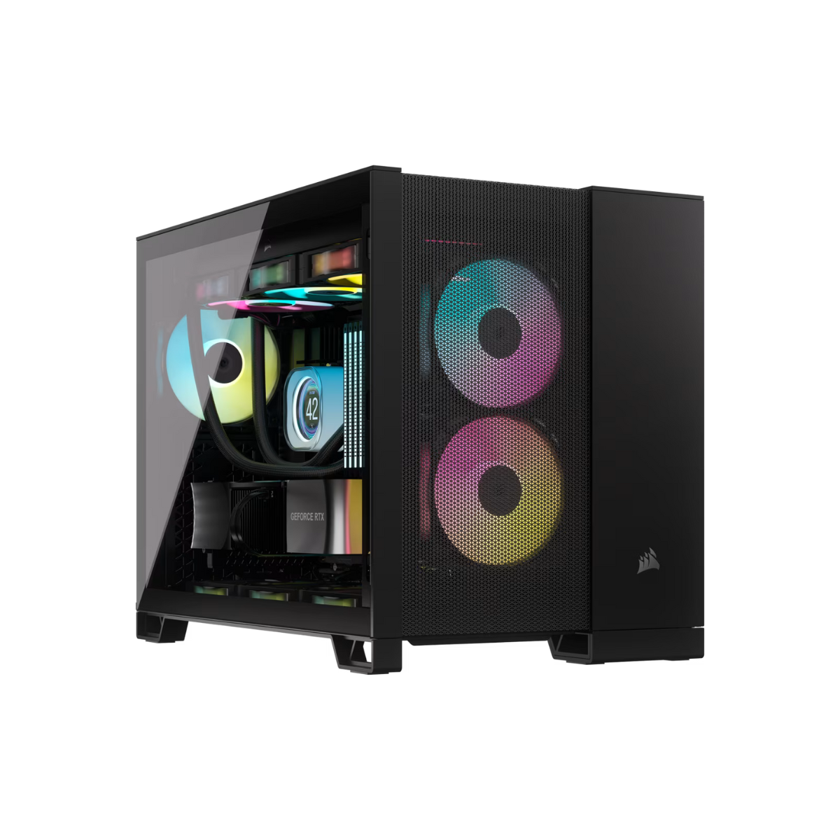 Case Gaming Corsair 2500D Airflow vista frontal con panel de malla y vidrio templado
