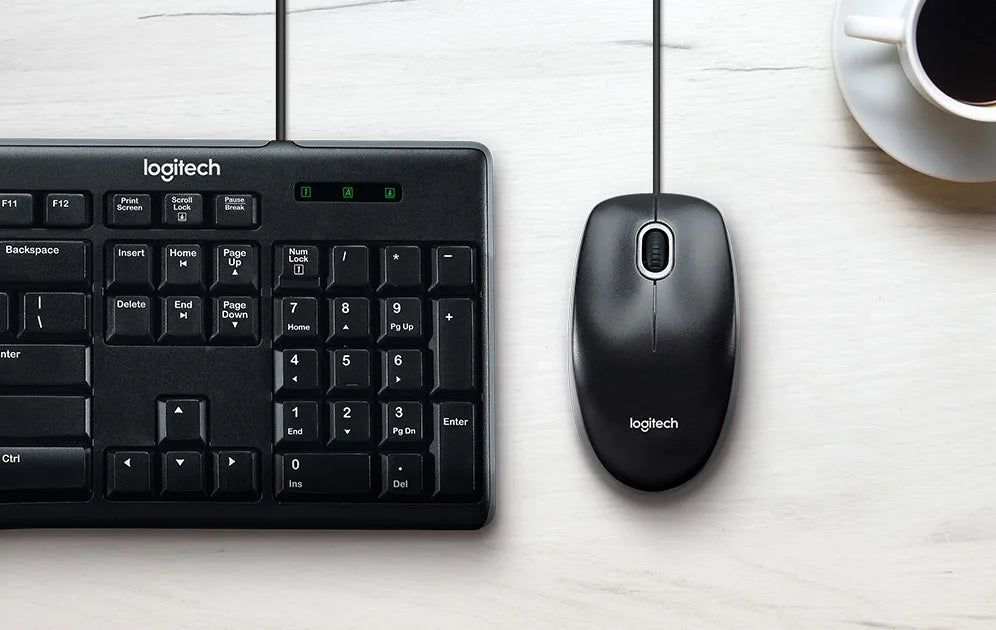 Mouse óptico Logitech MK200 negro con cable USB y rueda de desplazamiento lateral