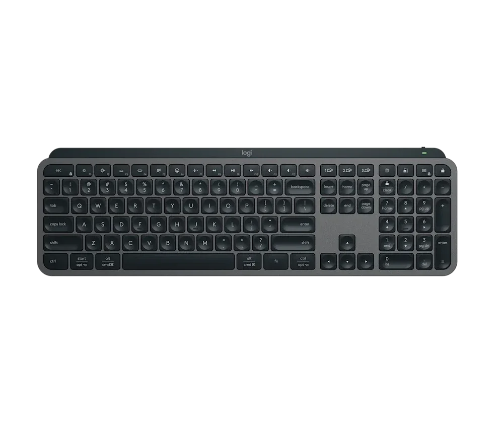 Teclado Logitech MX Keys S inalámbrico vista frontal completa con retroiluminación LED