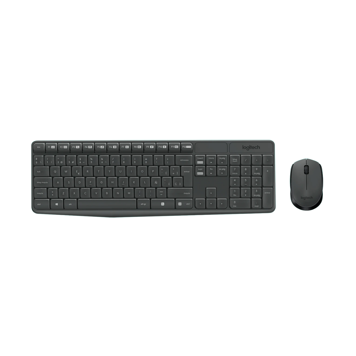 Teclado y mouse Logitech MK235 inalámbrico gris vista frontal completa