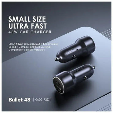 Cargador de Carro Oraimo Bullet 48 | 48W | 1 USB-A | 1 USB-C | OCC-73D