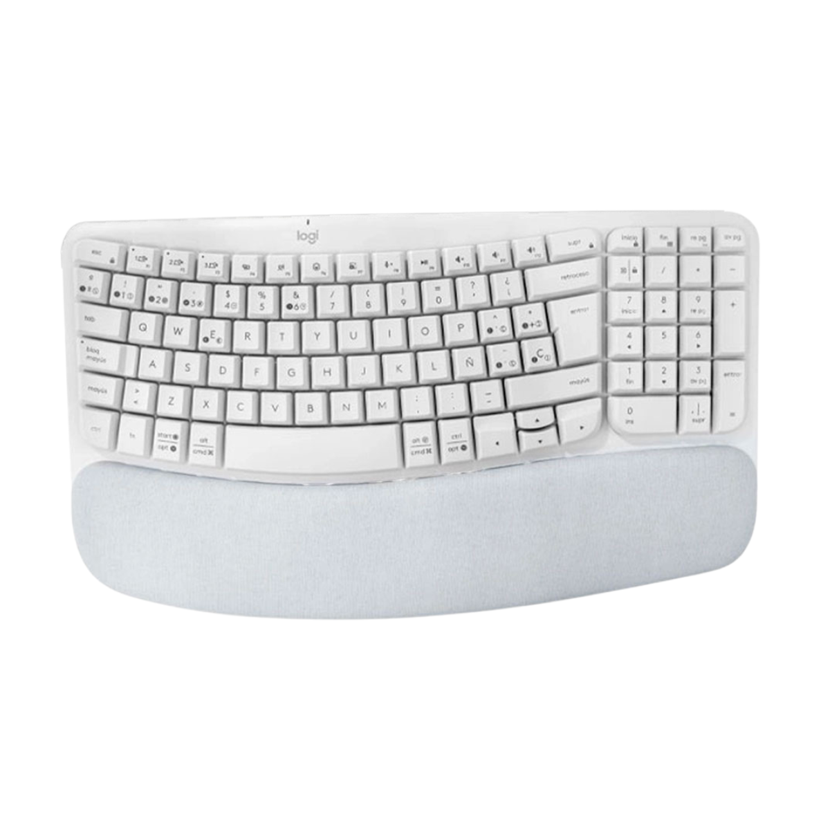 Teclado Logitech Ergo Wave Keys inalámbrico con diseño ergonómico curvado vista frontal completa