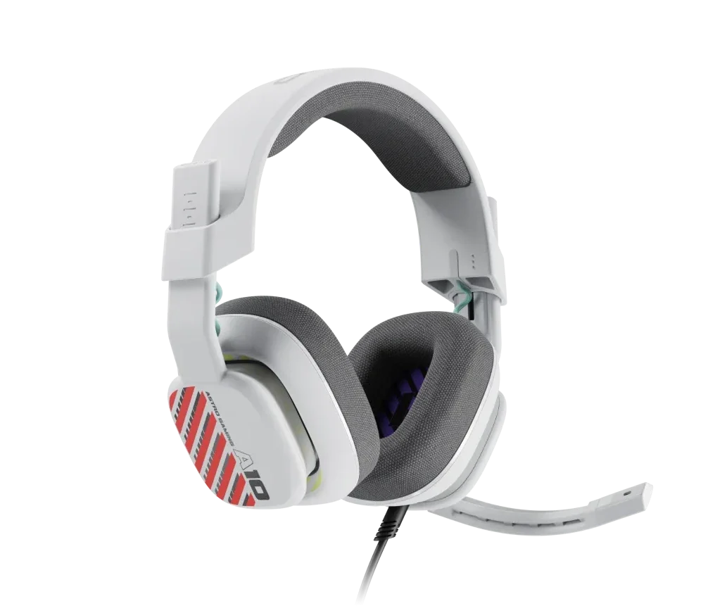 Headset Gaming Logitech Astro A10 White vista frontal con micrófono abatible