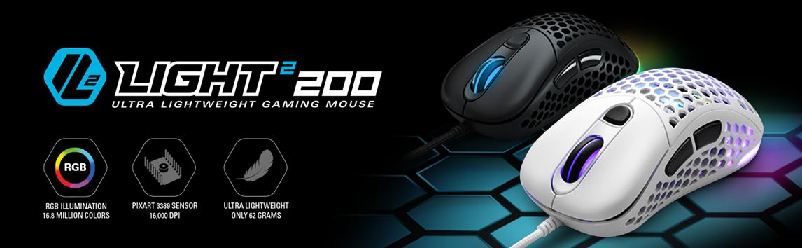 Mouse gaming Sharkoon Light² 200 completo con cable alámbrico y packaging