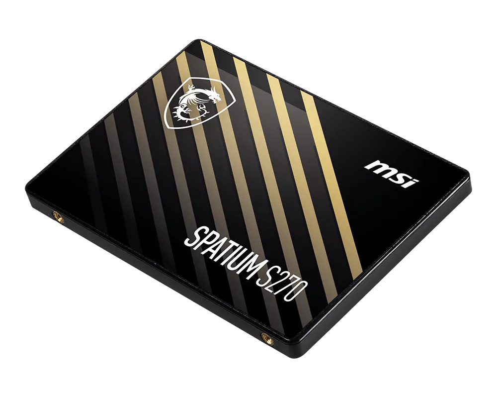 SSD MSI Spatium S270 mostrando conectores SATA y etiqueta del producto