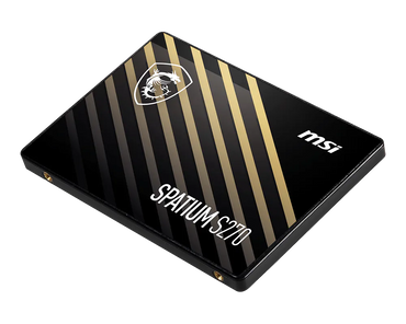 SSD MSI Spatium S270 mostrando conectores SATA y etiqueta del producto