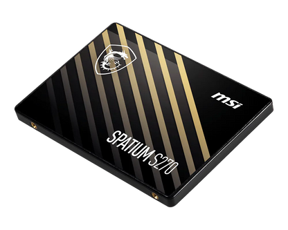 SSD MSI Spatium S270 mostrando conectores SATA y etiqueta del producto