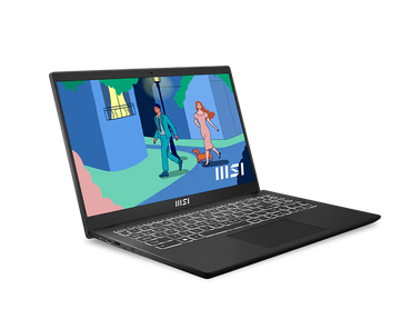 Vista lateral derecha laptop MSI Modern 15 mostrando puertos USB-C y conectividad