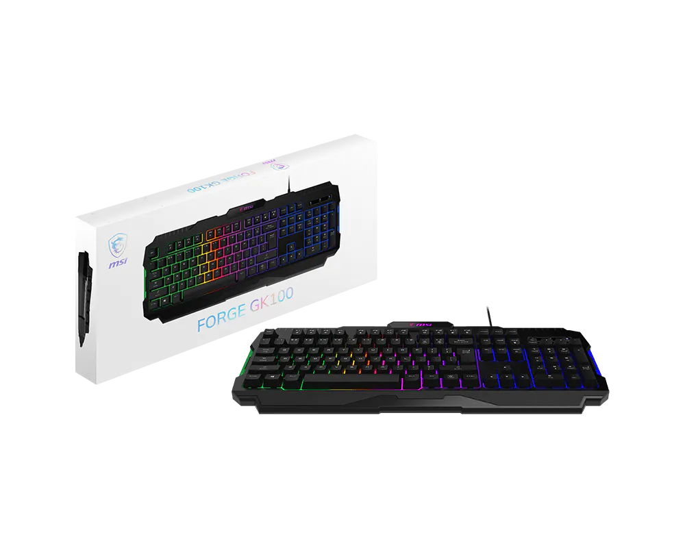 Setup gaming completo con combo MSI FORGE GK100 teclado mouse RGB en acción