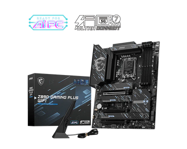 Motherboard MSI Z890 Gaming Plus WiFi mostrando conectores PCIe y slots DDR5