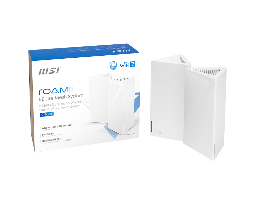 Router MSI Roamii BE Lite vista inferior con especificaciones técnicas