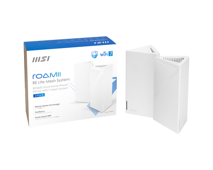 Router MSI Roamii BE Lite vista inferior con especificaciones técnicas