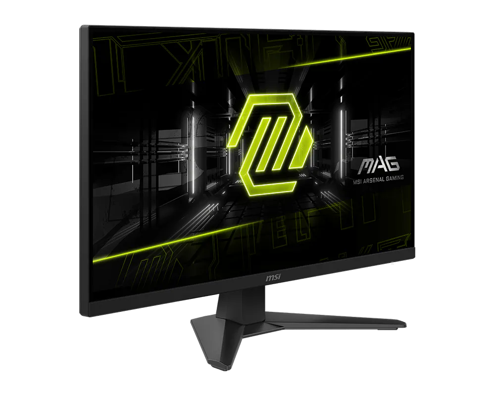 Monitor MSI MAG 272F X24 vista lateral derecha mostrando el perfil delgado del panel