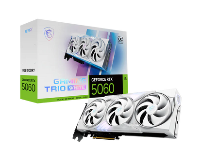 Tarjeta de video RTX 5060 MSI Gaming Trio vista lateral mostrando puertos de conexión