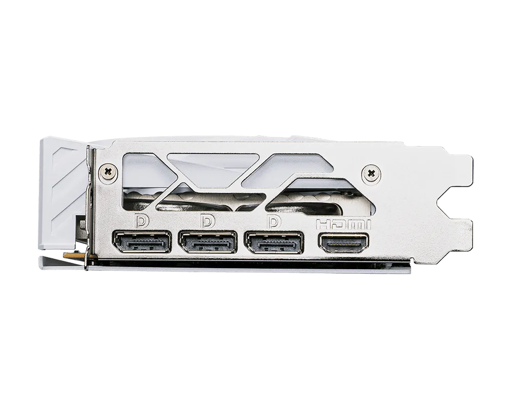 Tarjeta gráfica RTX 5060 MSI Gaming Trio OC White vista superior con logo MSI