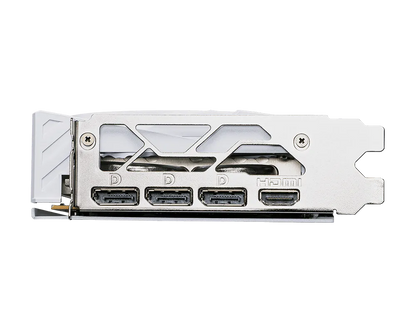 Tarjeta gráfica RTX 5060 MSI Gaming Trio OC White vista superior con logo MSI