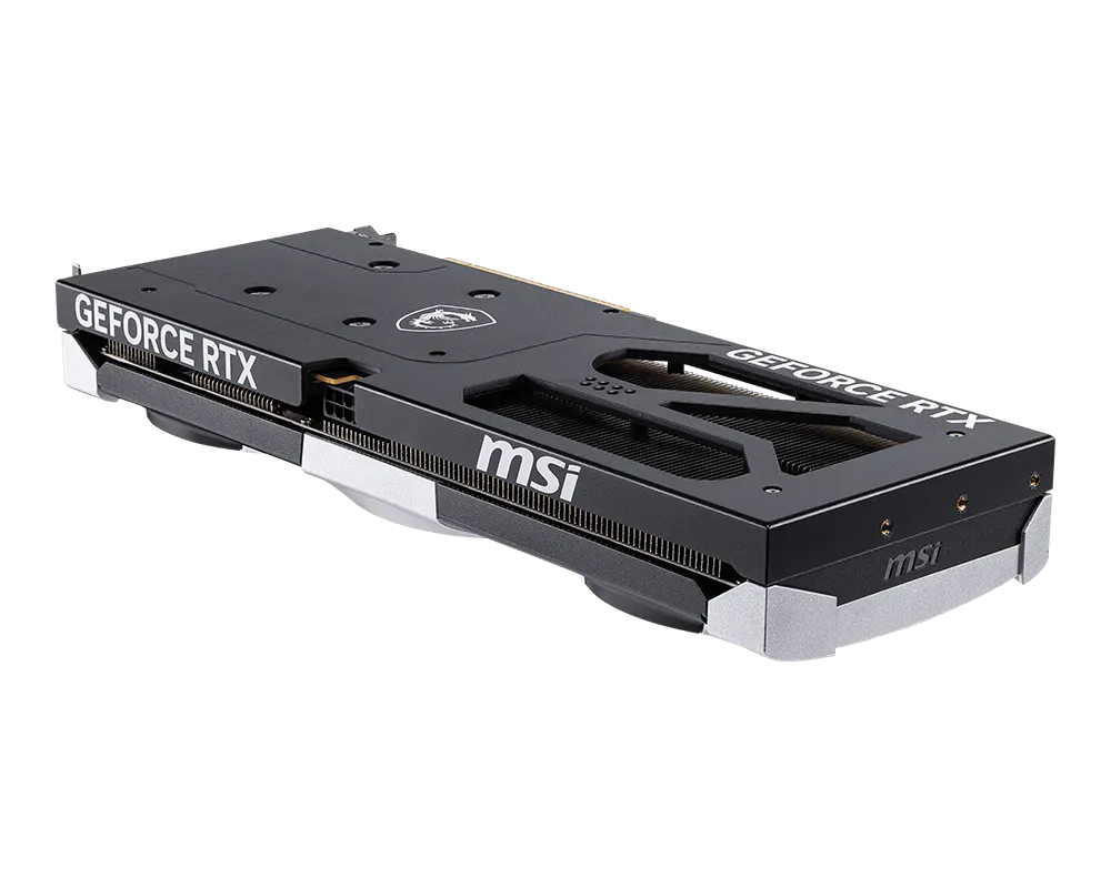 Tarjeta gráfica MSI RTX 5060 vista trasera con placa backplate y disipador térmico