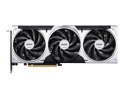 Tarjeta de video MSI GeForce RTX 5060 Ventus 3X OC vista frontal con triple ventilador